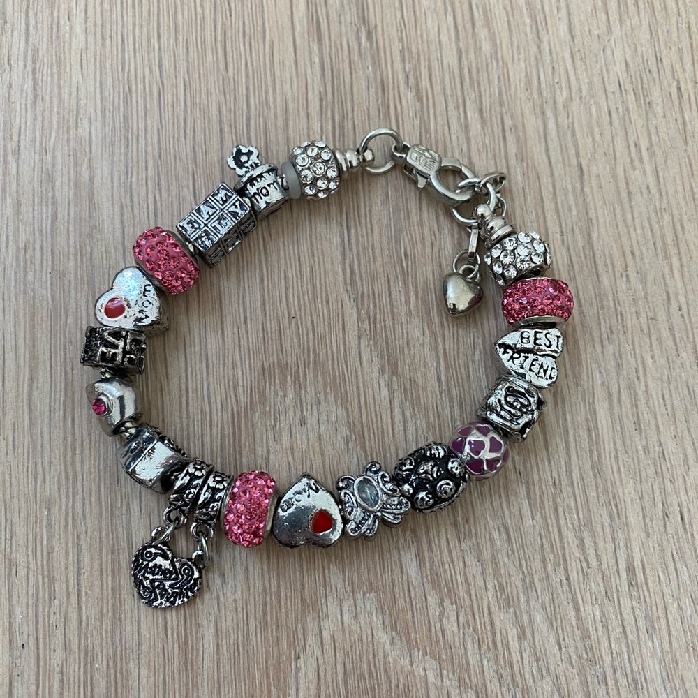 Silver Pink Charm Bracelet